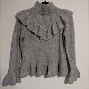 Cliché Ruffle Turtleneck Wool Blend Sweater Gray